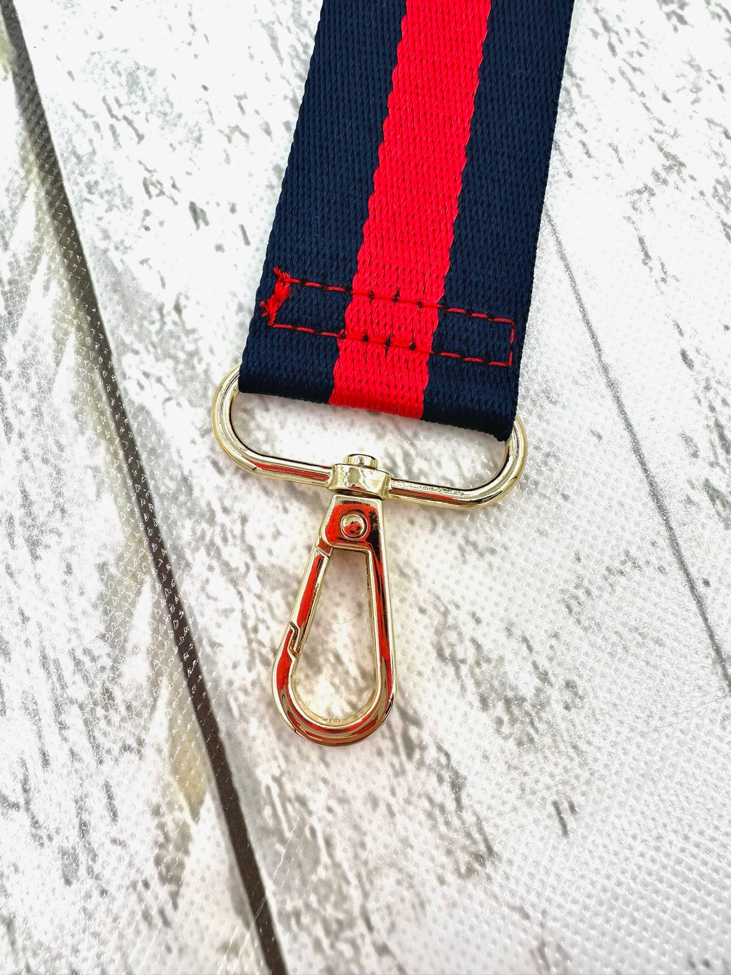 Navy and Red Stripe Wristlet