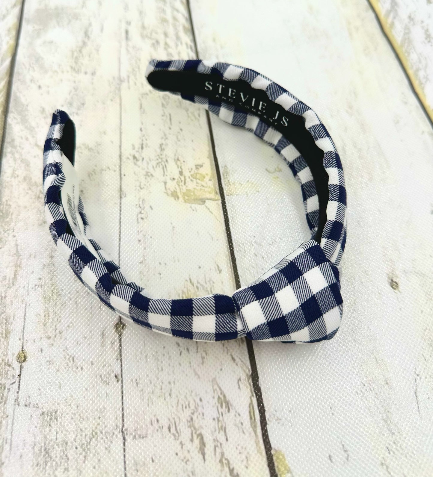 Navy Gingham Headband - Small
