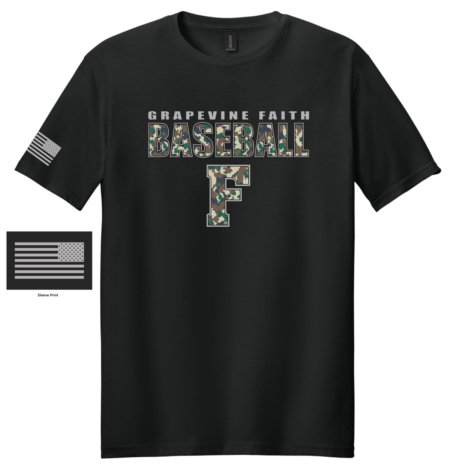 Baseball Camo Gildan Cotton Tee- Youth and Adult