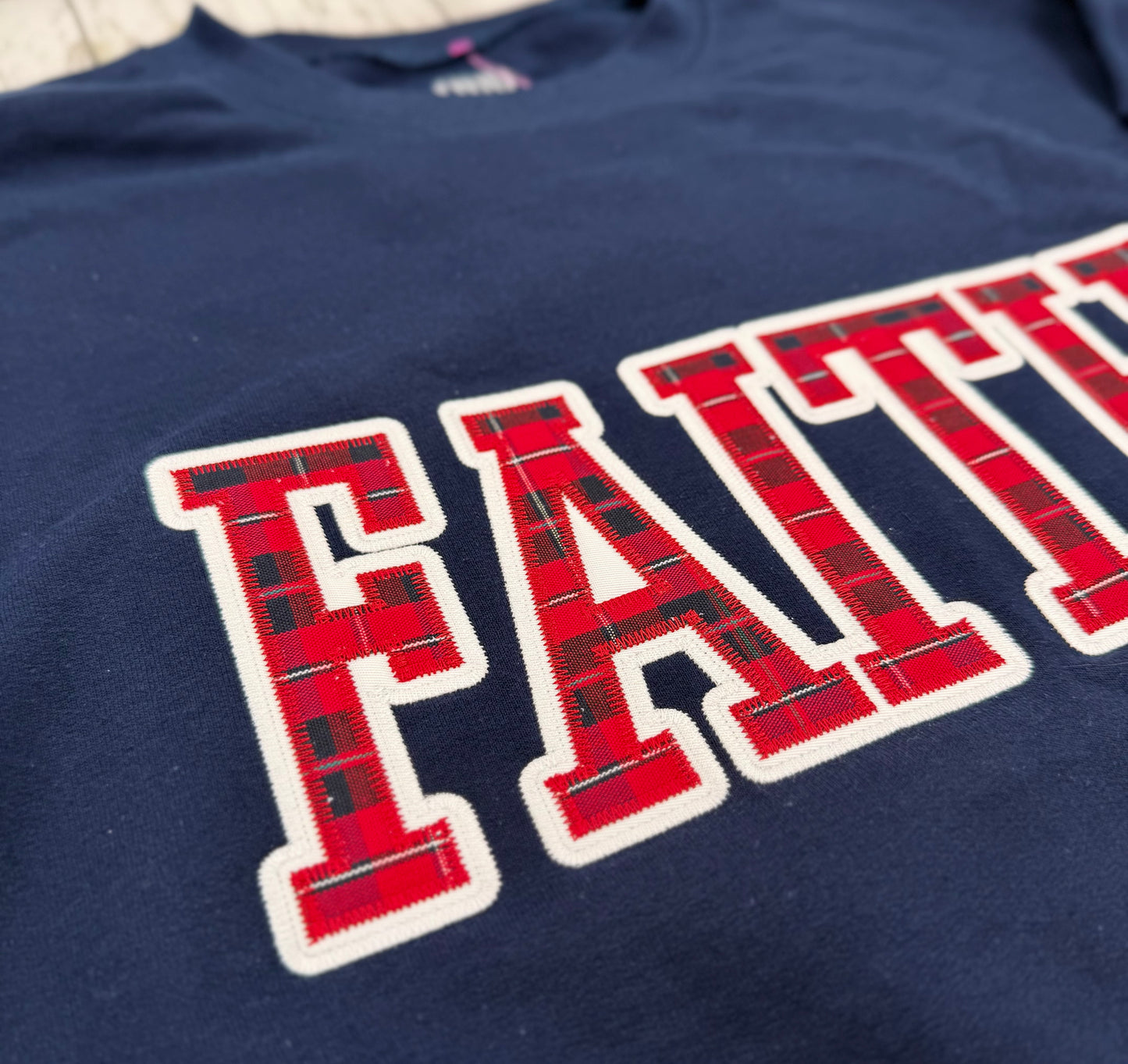 Faith Plaid Embroidered Sweatshirt Crew