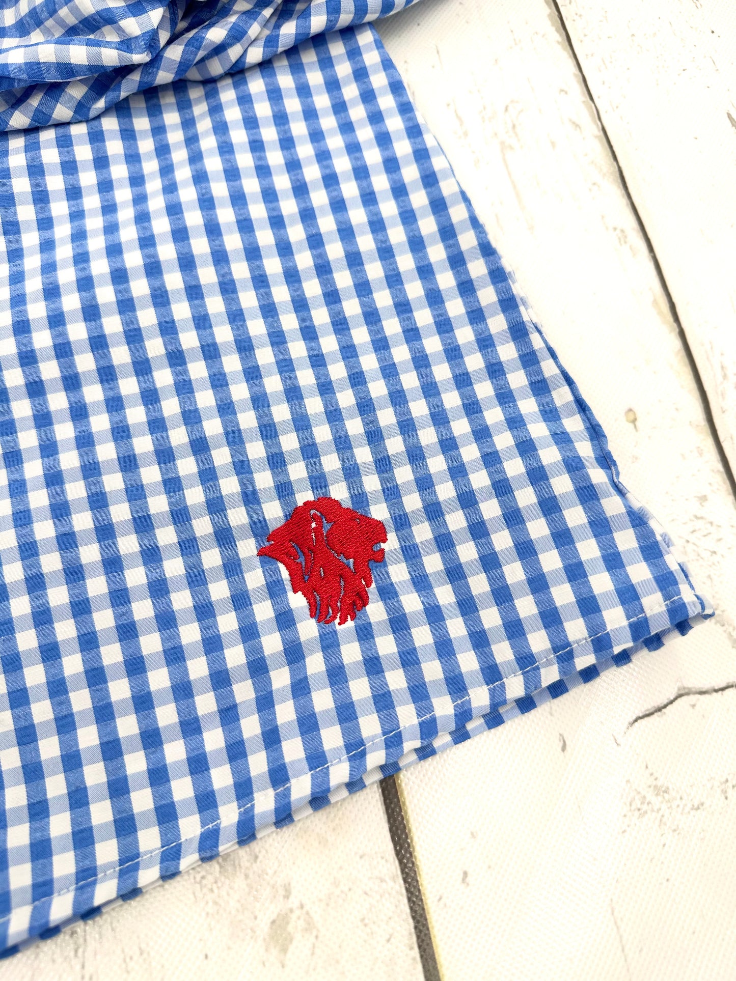 Embroidered Puff Sleeve Gingham Top