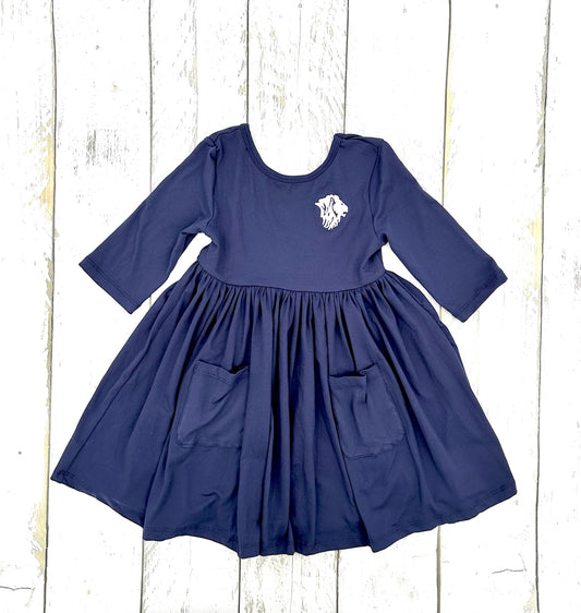 Pocket Twirl Dress-Navy