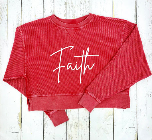 Corded Boxy Pullover- Crimson