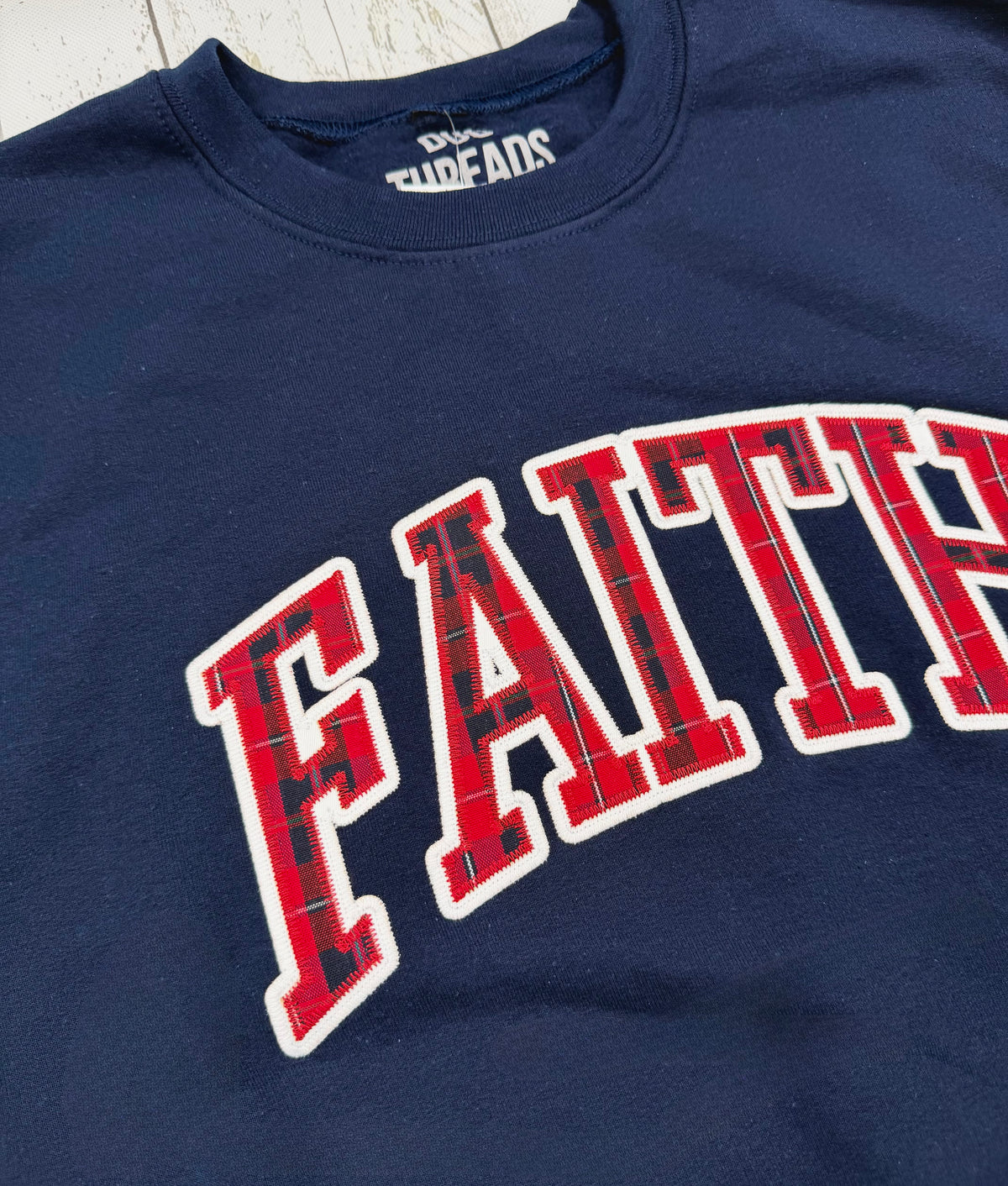 Duo Threads Navy FAITH Plaid Crew