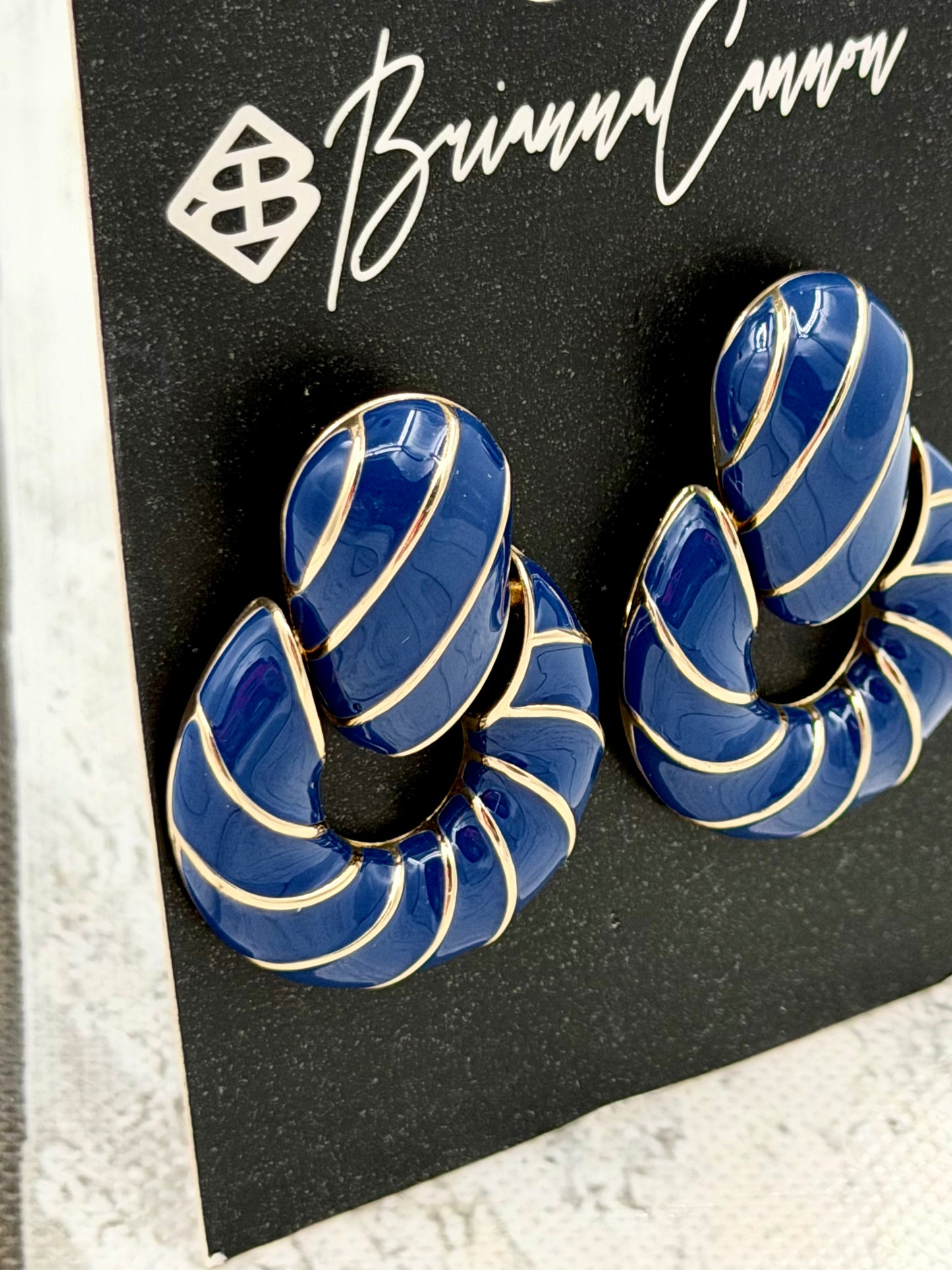 Navy Enamel Twist Earrings