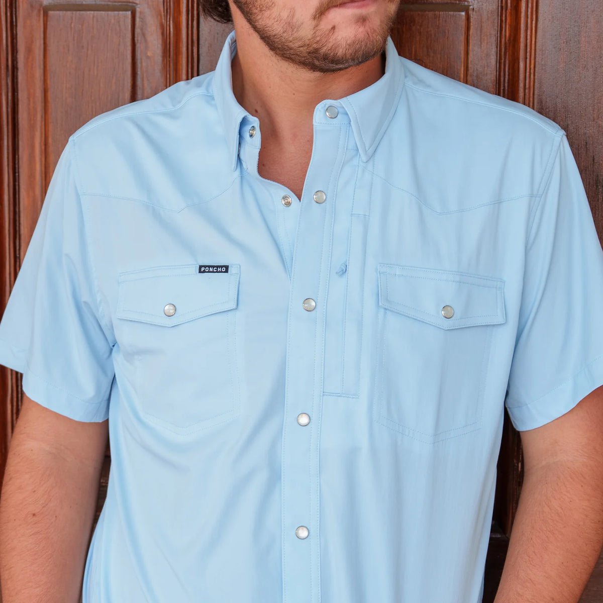 Poncho Western SS Shirt- Light Blue