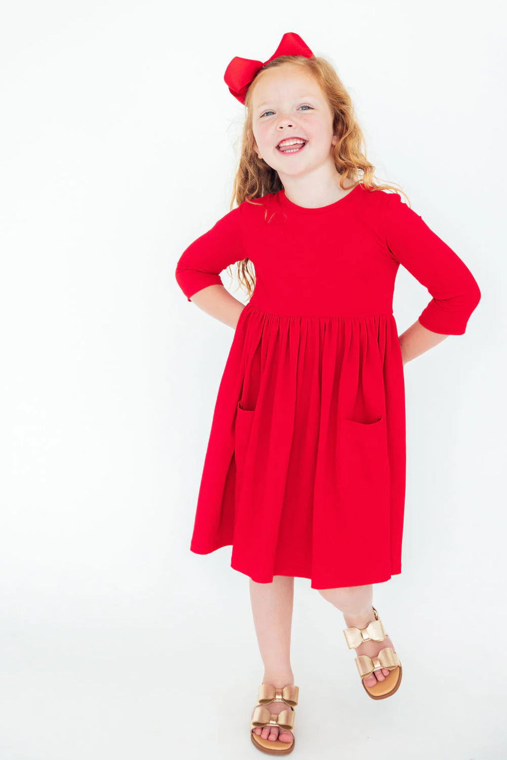 Pocket Twirl Dress-Red