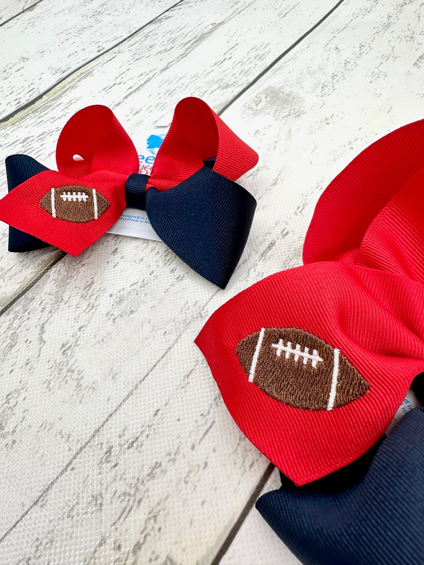 Red and Navy Football Bow