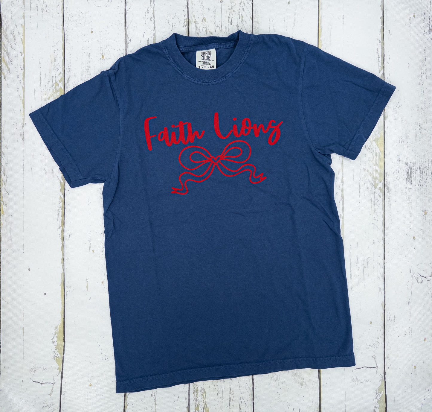 Faith Lions Croquet Tee -Washed Denium