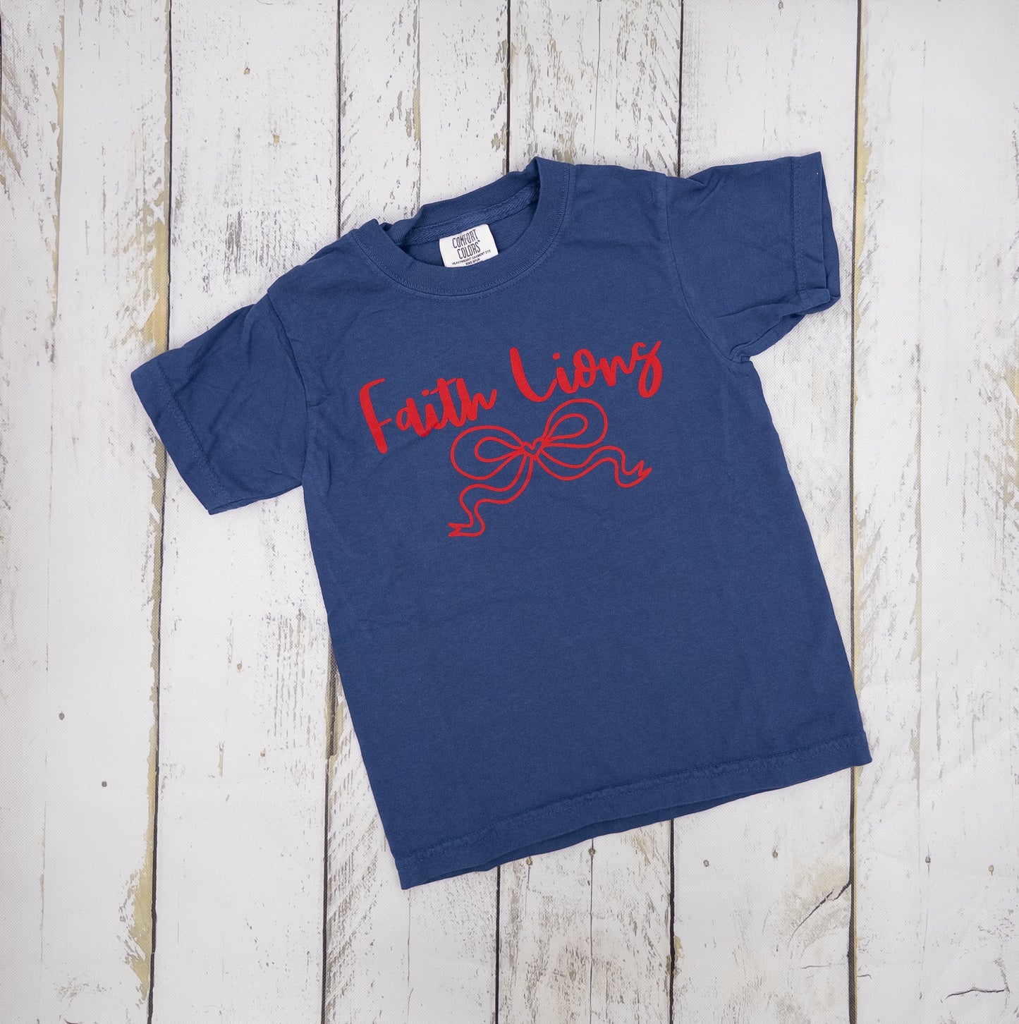 Faith Lions Croquet Tee -Washed Denium