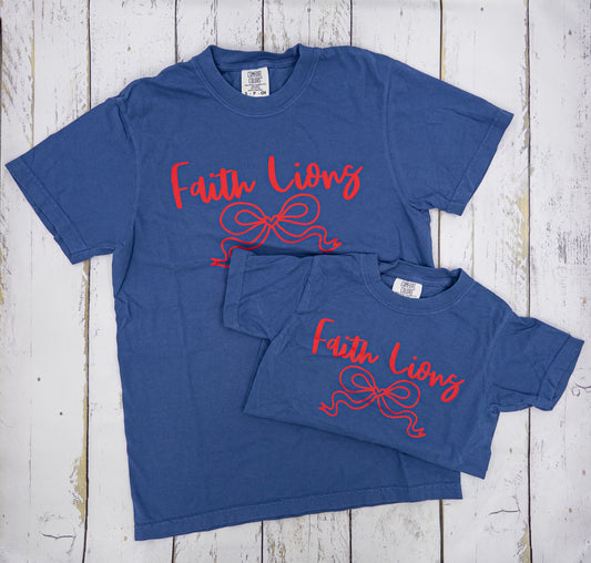 Faith Lions Croquet Tee -Washed Denium