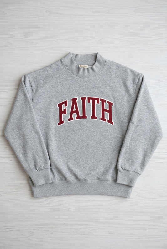 Duo Threads Red Arched FAITH Mock Neck