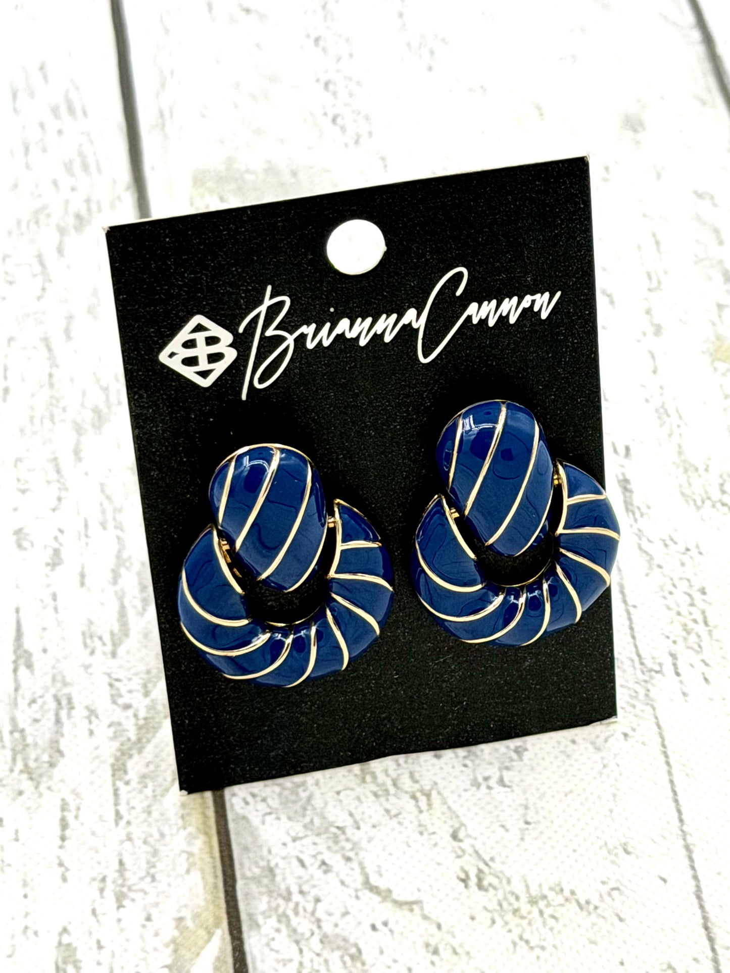 Navy Enamel Twist Earrings