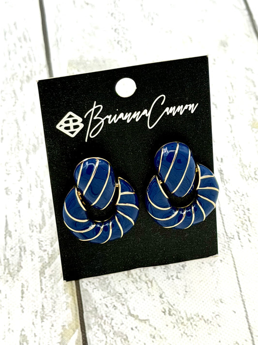 Navy Enamel Twist Earrings