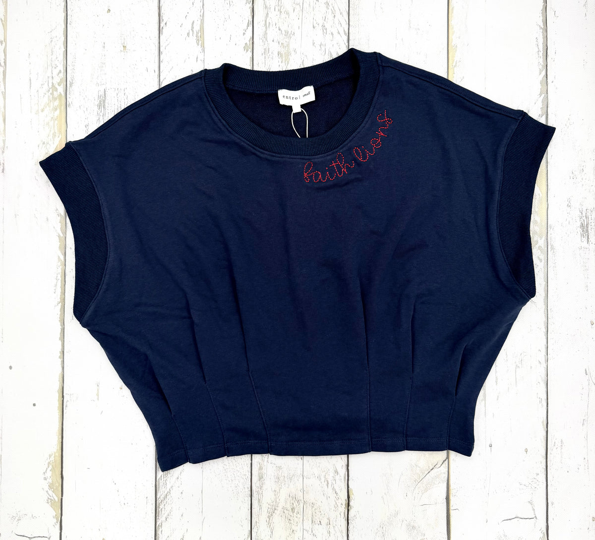 Navy Pintuck Crop by Entro