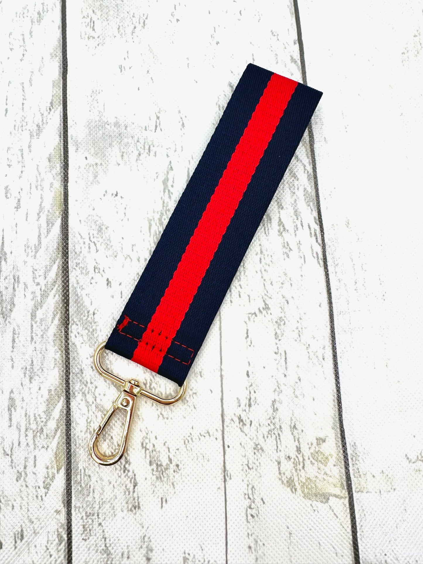 Navy and Red Stripe Wristlet