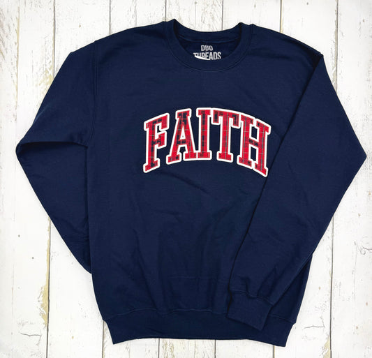 Duo Threads Navy FAITH Plaid Crew