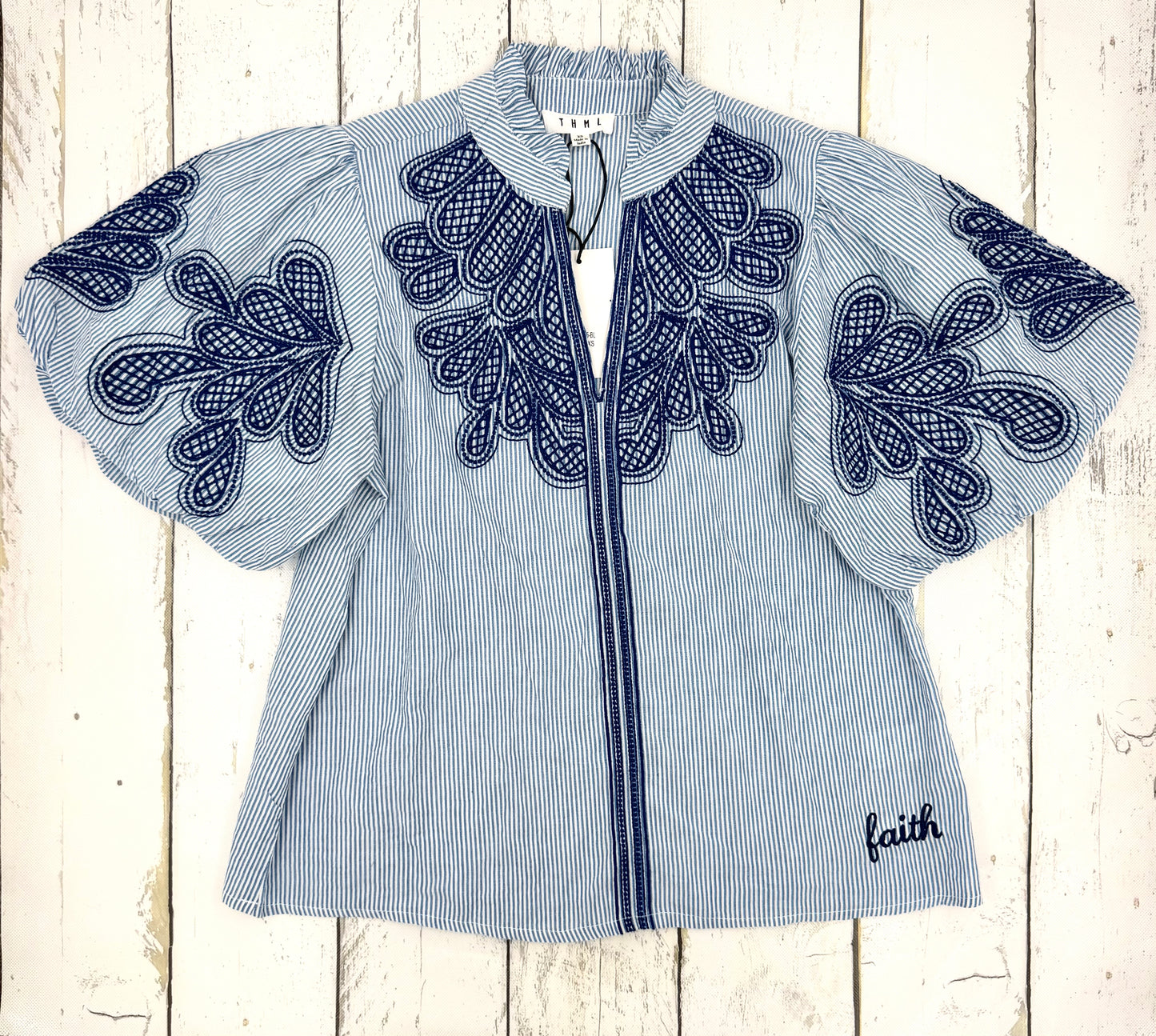 Bubble Sleeve Embroidered Blouse