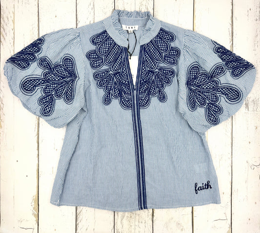 Bubble Sleeve Embroidered Blouse