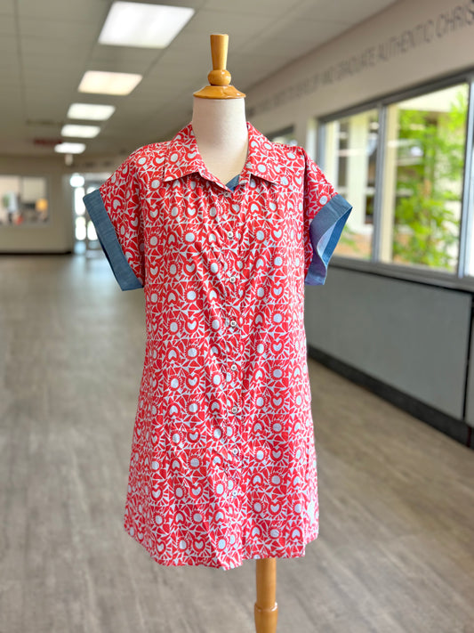 Geo Pattern Button Down Dress