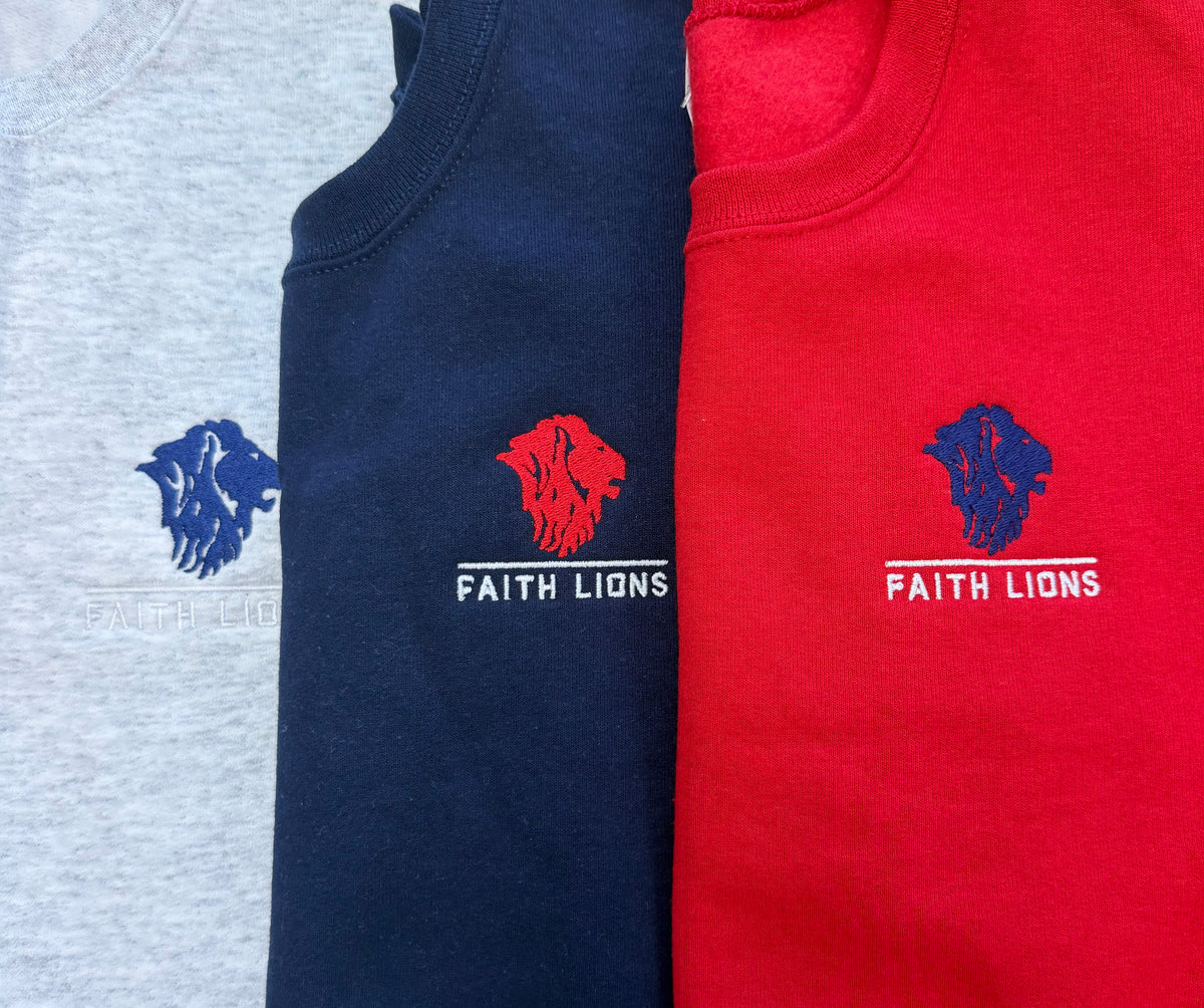 Faith Lions Embroidered Crew