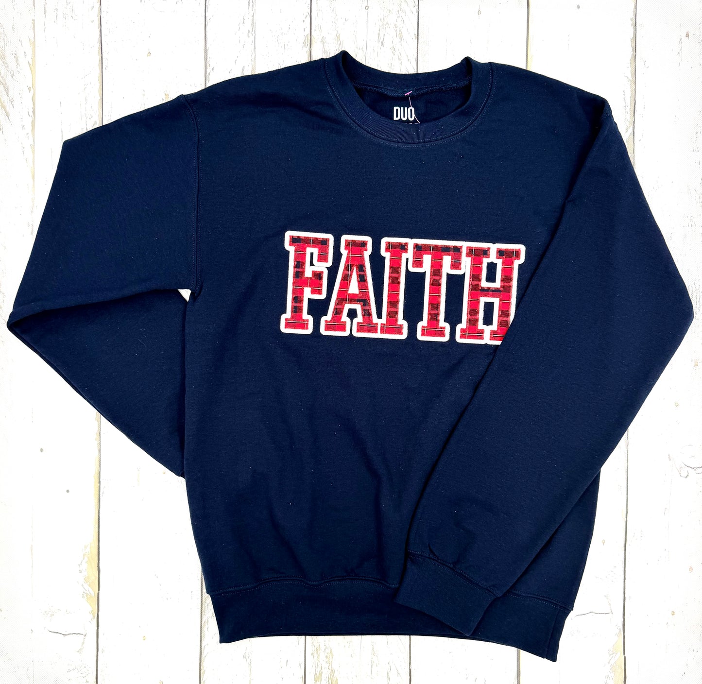 Faith Plaid Embroidered Sweatshirt Crew