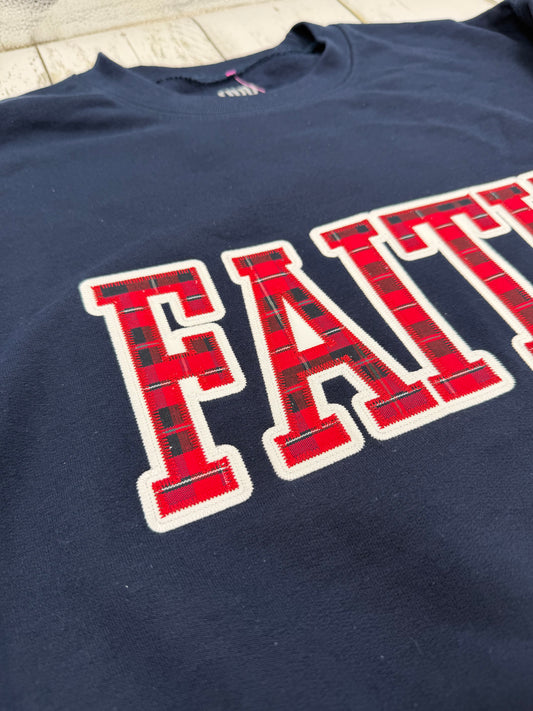 Faith Plaid Embroidered Sweatshirt Crew