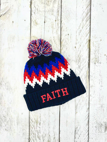 Faith Zig Zag Cuff Beanie with Pom Pom