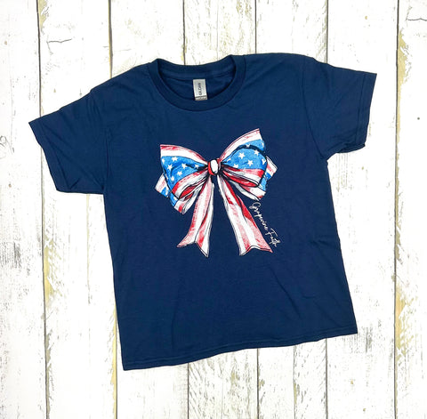 Girls Patriotic Bow Tee