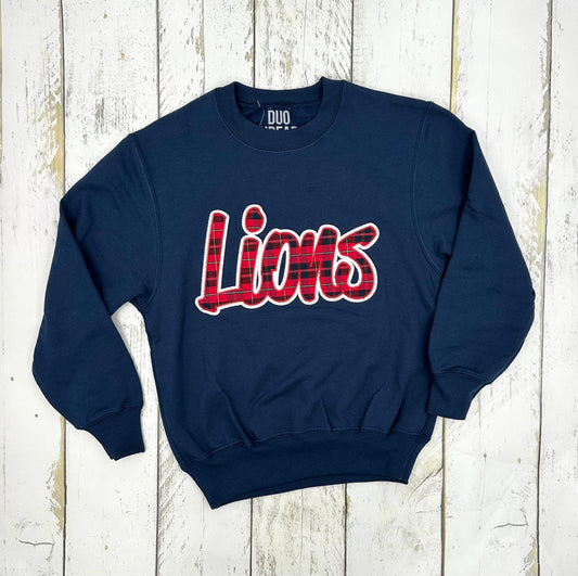 Kids Navy Embroidered Lions Crew