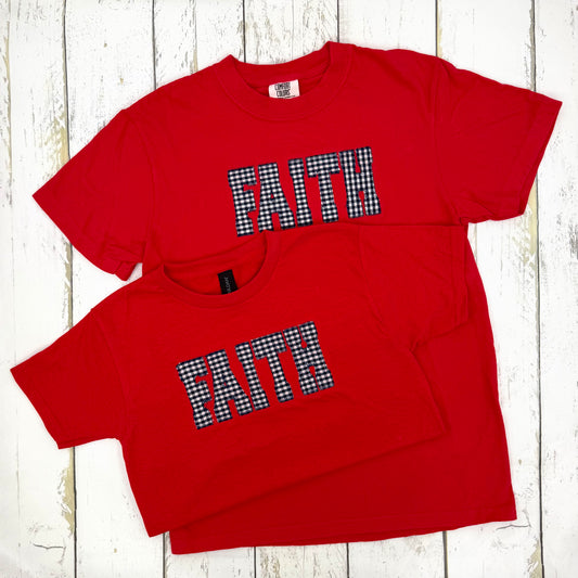Faith Lions Navy Gingham T-Shirt