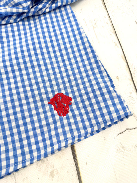Embroidered Puff Sleeve Gingham Top