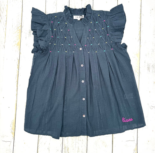 Lions Embroidered Button Down Top